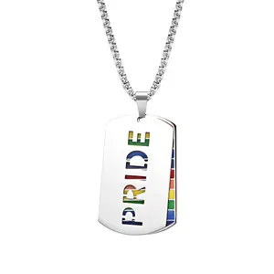 Wholesale Custom Metal Lesbian Flag Pendant Colorful Enamel Lgbtq Lgbt Gay Pride Rainbow Dog Tag Necklace With Logo For Peolple