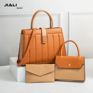 QAZA low price wholesale high quality luxury 3 in 1 ladies hand bags 2024 new design fashion PU leather women shoulder tote bag