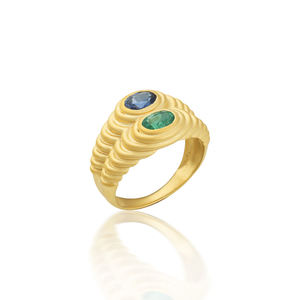 Nouvelle bague cocktail en or jaune 18 carats, saphir bleu émeraude serti clos, style luxueux, taille brillante, bleu éblouissant, best-seller - Product Image 2