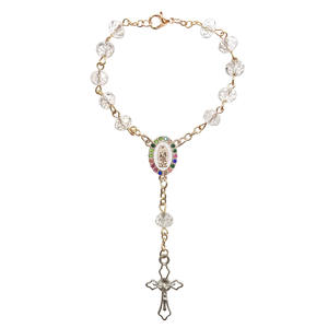 2 in 1 수제 묵주 팔찌 & 자동차 장식, 크리스탈 십자가 가톨릭 기도 구슬 거울 장식 기독교 선물용 - Product Image 1