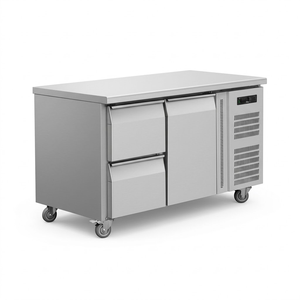 Table de préparation de cuisine ventilée en acier inoxydable avec 2, 3, <span class=keywords><strong>4</strong></span> ou 6 <span class=keywords><strong>tiroirs</strong></span>, <span class=keywords><strong>réfrigérateur</strong></span> sous comptoir à refroidissement par ventilateur et refroidisseur latéral - Product Image 2