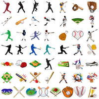 50 autocollants décoratifs imperméables style sport baseball graffiti pour ordinateur, étiquettes créatives pour gobelets d'eau