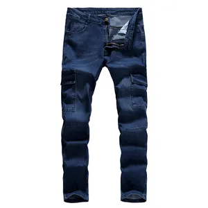 Pantalones vaqueros ajustados con bolsillo para hombre, Vaqueros Cargo con bolsillos laterales, gran oferta, 2021