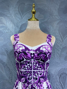 2025 estate elegante abito viola con stampa floreale XXL Maxi abito 100% in cotone da donna con spalline sottili eco-friendly grande Swing da sera - Product Image 4