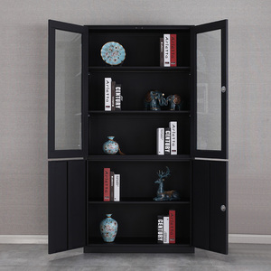Biblioteca cajones negros 2 puertas de vidrio Tarjeta de índice personal estantes almacenamiento muebles de oficina armario diseño metal acero archivador - Product Image 2