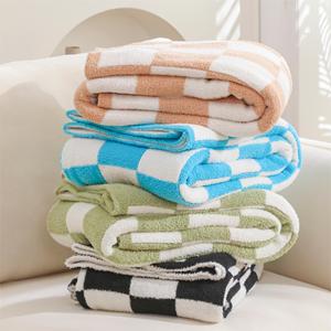 High Quality Super Fluffy Microfiber 50*60" Checkered Jacquard Knitted Eco-Friendly Skin-Friendly All-Season <b>Blanket</b> for Home - Product Image 1