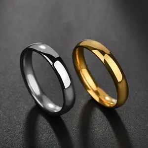 Logotipo personalizado Gravura Mens Signet Ring Anéis De Empilhamento De Aço Inoxidável PVD Declaração De Ouro Polegar Dedo Plain Dome Ring Para O Presente
