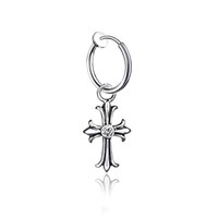 Boucles d'oreilles créoles pendantes unisexe en acier inoxydable, style gothique vintage avec croix en zircon, style sombre et froid, bijoux d'oreille tendance, vente en gros