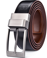 Sabuk Kulit Pria 3.2CM Coklat dan Hitam Sabuk Kulit Asli Bolak-Balik untuk Pria Dengan Gesper Putar