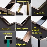Trim U-Channel Baja Anti Karat Hitam dengan Strip Titanium-Emas untuk Panel Langit-langit/Dinding, Lis Pinggir U-Shape, Strip Pembatas Mewah