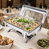 Chauffe-Plat Professionnel 9L en Acier Inoxydable Doré sur Pied pour Buffet, Restaurant et Hôtel