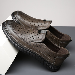 Mocasines de cuero perforado negros para hombre, zapatos informales transpirables sin cordones para conducir y uso empresarial, talla 806-1 - Product Image 2