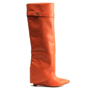 Customized <b>Boots</b> Orange Wedge Heel Shoes Winter Women <b>on</b> Pants <b>Boots</b> Knee High Fashion Big Size 43 - Product Image 3