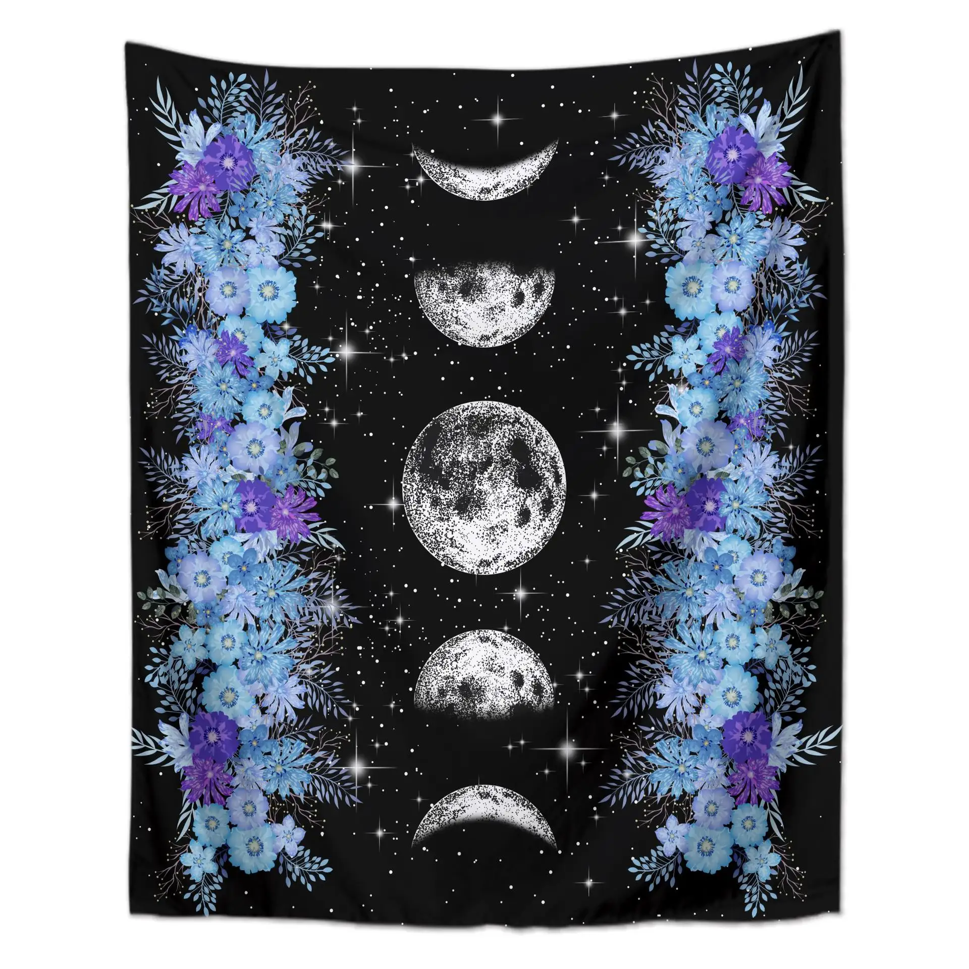 Vintage Moon Phase Tapestries Flower Vine Tapestry Black Background Floral Tapestry Wall Hanging for Room