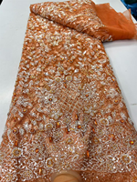 Tissu en dentelle française brodée de luxe NI.AI avec strass en cristal et sequins lourds, tissu en maille nigériane pour soirée