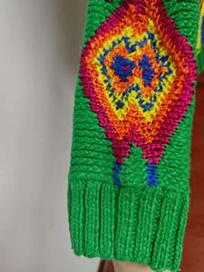 Pull Femme Décontracté Boho Bohème Tricoté Laine/Cachemire Multicolore Motif Argyle en Vert avec Logo Devant - Product Image 6