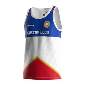 T-shirt sans manches en coton pour la musculation, sublimation usine, maillot de rugby bleu, style stringer - Product Image 1