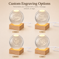Boule de cristal gravée au laser 3D personnalisée avec base en bois carrée, lumière LED multicolore, cadeau personnalisé, décoration