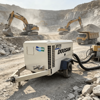 Compresseur d'air portable rotatif à vis diesel XP375 8,6 bars, type remorque mobile, équipement industriel pour forage de roche en carrière