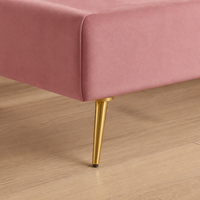Lit double capitonné style glamour français avec tête de lit rose en forme de pétale et sommier à lattes en bois pour chambre de fille - Vente en gros