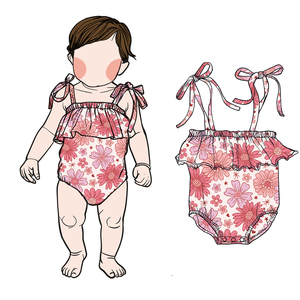 Ga-16 Stock Baby Hawaii Pelele de encaje de doble capa para niñas, estampado, de algodón/fibra de bambú, talla grande, tejido, con tirantes ajustables tipo halter - Product Image 4