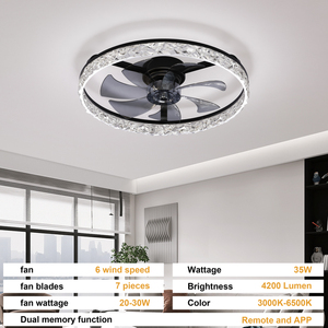 โคมไฟเพดานคริสตัลโมเดิร์น LED พร้อมพัดลม ติดตั้งแบบฝัง ใช้มอเตอร์ DC ควบคุมด้วยรีโมท ปรับความสว่างได้ เหมาะสำหรับห้องนอน ห้องนั่งเล่น - Product Image 6