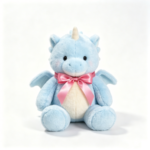 Peluche de dragón azul personalizado con lazo rosa, juguete de peluche de dragón, lindo peluche de dragón, animal de peluche de dragón con alas - Product Image 1