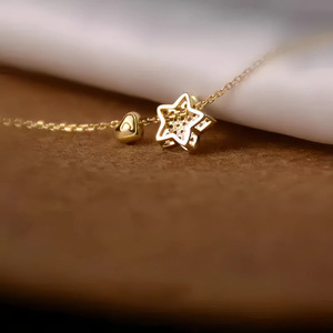 Collier pendentif mini cœur étoile en argent <span class=keywords><strong>sterling</strong></span> S925 avec pierres étincelantes, chaîne de clavicule tendance pour femme, bijoux de mode - Product Image 4