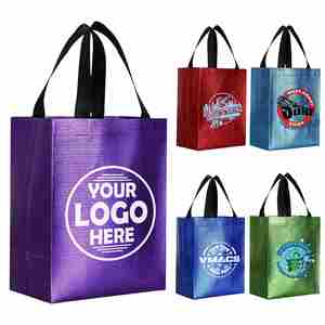 Sacs de courses laminés personnalisés, sacs fourre-tout en tissu métallisé laser pour emballage sur mesure - Product Image 1