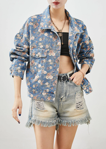 <span class=keywords><strong>Veste</strong></span> <span class=keywords><strong>en</strong></span> <span class=keywords><strong>jean</strong></span> à <span class=keywords><strong>imprimé</strong></span> floral pour <span class=keywords><strong>femme</strong></span> pour vêtements d'extérieur décontractés d'automne avec techniques lavées - Product Image 2