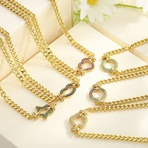 Cuban Elegance Wholesale 18K Gold Plated Zircon Chain Metal Charms Necklaces Fashion Jewelry For Women