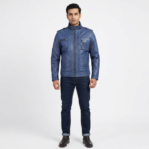 Chaqueta Varsity de Cuero Genuino Ligera y Elegante para Hombre, Cuello Alto, Transpirable, Temporada de Otoño, Finer Threads, Gran Venta - Product Image 1