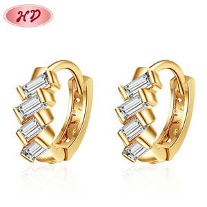 Custom Design logo Zirconia <strong>Cluster</strong> 18k Gold Coated Brass baguette Huggie Elegant <strong>Earrings</strong> Women - Product Image 2