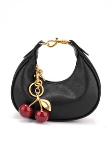 Sac vintage noir en forme de croissant avec breloque cerise, sac à main pour un style décontracté et urbain - Product Image 1