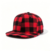 Gorra Snapback de Lona a Cuadros Rojos y Negros, Unisex, Estilo Leñador, para Deportes al Aire Libre