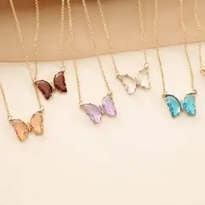 Manufacturers Direct Sales of High Quality Crystal Color Butterfly Double Pendant Jewelry Necklace