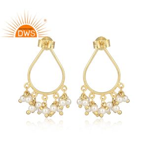 ต่างหูห้อยลูกปัดมุกสีขาวต่างหูระย้าชุบทองสีเหลืองเงินสเตอริงเครื่องประดับคอลเลกชันวินเทจผู้จัดจำหน่าย - Product Image 3