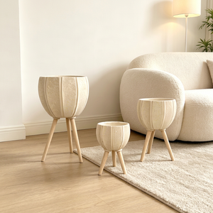 Modern Vertical Fluted <b>Pumpkin</b> Standing Planter Weather Resistant Decorative Cement Plant Pot for Home Hotel - Product Image 1