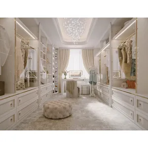 خزانة فندقية فاخرة مخصصة مع خزانة ملابس من الخشب الأبيض على الطراز الفرنسي خزانة ملابس غرفة النوم الأوروبية