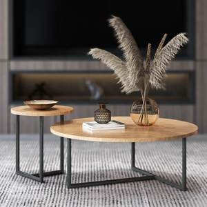 Nordic Solid Wood Round Coffee <b>Table</b> with <b>Iron</b> Frame Modern Light Luxury Minimalist Design Living Room Furniture - Product Image 2