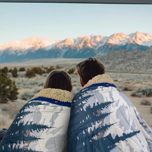 Outdoor Camping Blanket Sherpa Lining Warm Thick Camp Blankets Puffy Ultralight Soft Poncho DWR Camping Quilt for Cold Weather - Product Image 3