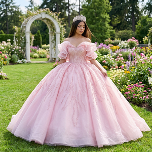 Dy9986 Blush Pink Chiffon Vintage Quinceanera Dresses Lace Appliqued <b>Ankle</b>-Length Sweet 16 Party Ball Gowns Birthday Party - Product Image 1