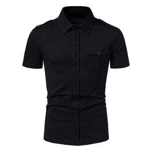 Men's <b>Short</b> <b>Sleeve</b> Solid Color Turn-down Collar Anti-Wrinkle Smart Casual Summer Woven Poplin Cotton Blend <b>Dress</b> <b>Shirt</b> - Product Image 6