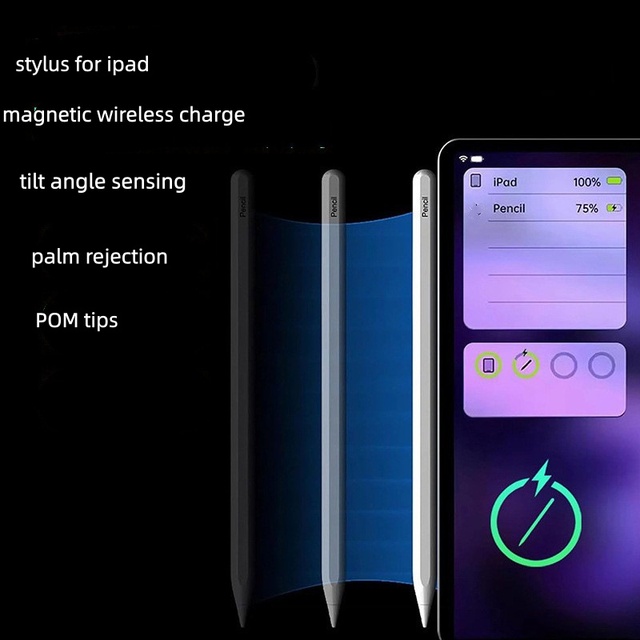 Metal Tilt Angle Sensing Palm Rejection High Sensitivity Active POM Tips Magnetic Charging Capacitive Stylus Replaceable Nib 10