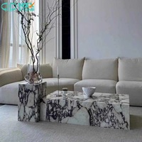 Meubles en pierre naturelle de luxe personnalisés HZX, socle bas en marbre pour table d'appoint de salon, table basse Calacatta Viola