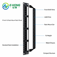 Panel Patch UTP CAT6A 24 Port, 10Gbps, Rak Mount 1U 19 Inci, E-HONG untuk Kabel LAN Perusahaan Pusat Data