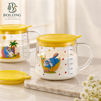 Bouteille en verre cylindrique transparente de 400 ml avec logo personnalisé, en gros, écologique, recyclable, motif dessin animé mignon pour aliments