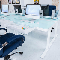 Dessus de table en verre Bureau d'ordinateur à double moteur avec tiroir Bureau électrique à hauteur réglable pour le travail
