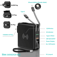 Power Bank 4 en 1 10000mAh avec prise murale AU EU UK Mini Power Bank Câble intégré USB Chargeur sans fil de voyage