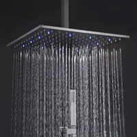 מודרני עיצוב מט שחור כיכר ראש LED רחצה גשם מיקסר מערכות מקלחת סט